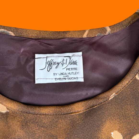 90's vintage brown earthy abstract floral chiffon short sleeve mini dress LARGE - Picture 7 of 7